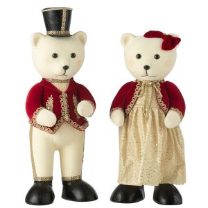 J-Line figuur Beer Staand Jongen/Meisje -polyfoam/textiel – rood/goud
