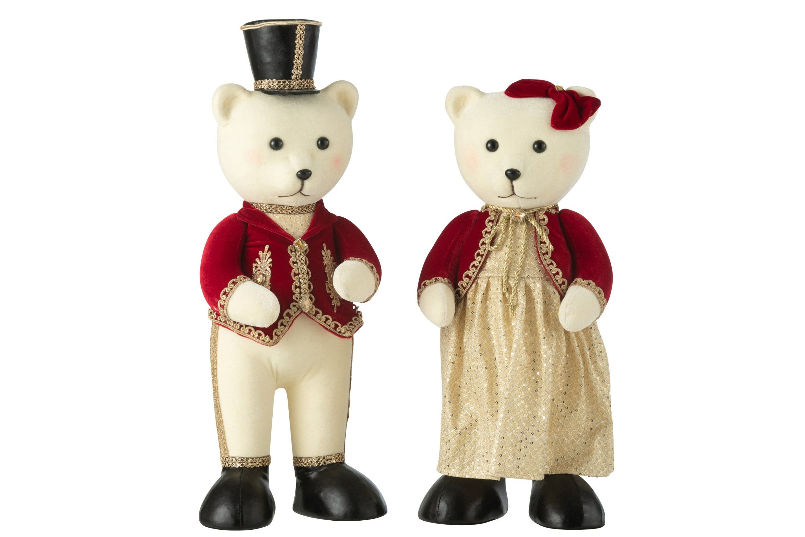 J-Line figuur Beer Staand Jongen/Meisje -polyfoam/textiel - rood/goud