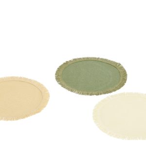 J-Line placemat Rond – papier – groen/ecru – set van 3