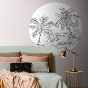 ESTAhome zelfklevende behangcirkel safari pentekening zwart wit – Ø 14