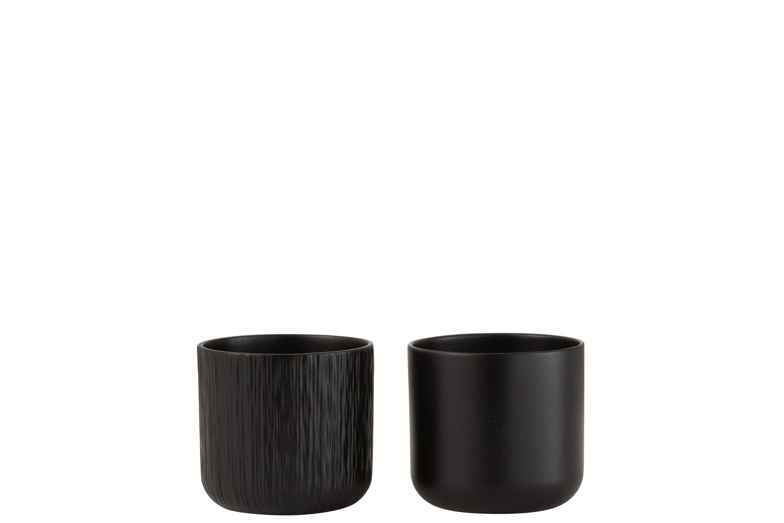 J-Line bloempot Gen - keramiek - zwart - small - 2 stuks - Ø 13 cm