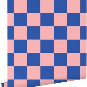 ESTAhome behang geblokt motief roze en koningsblauw – 53 cm x 10.05 m ESTAhome behang geblokt motief roze en koningsblauw – 53 cm x 10.05 m