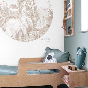 ESTAhome zelfklevende behangcirkel jungle-motief beige – Ø 140 cm – 15