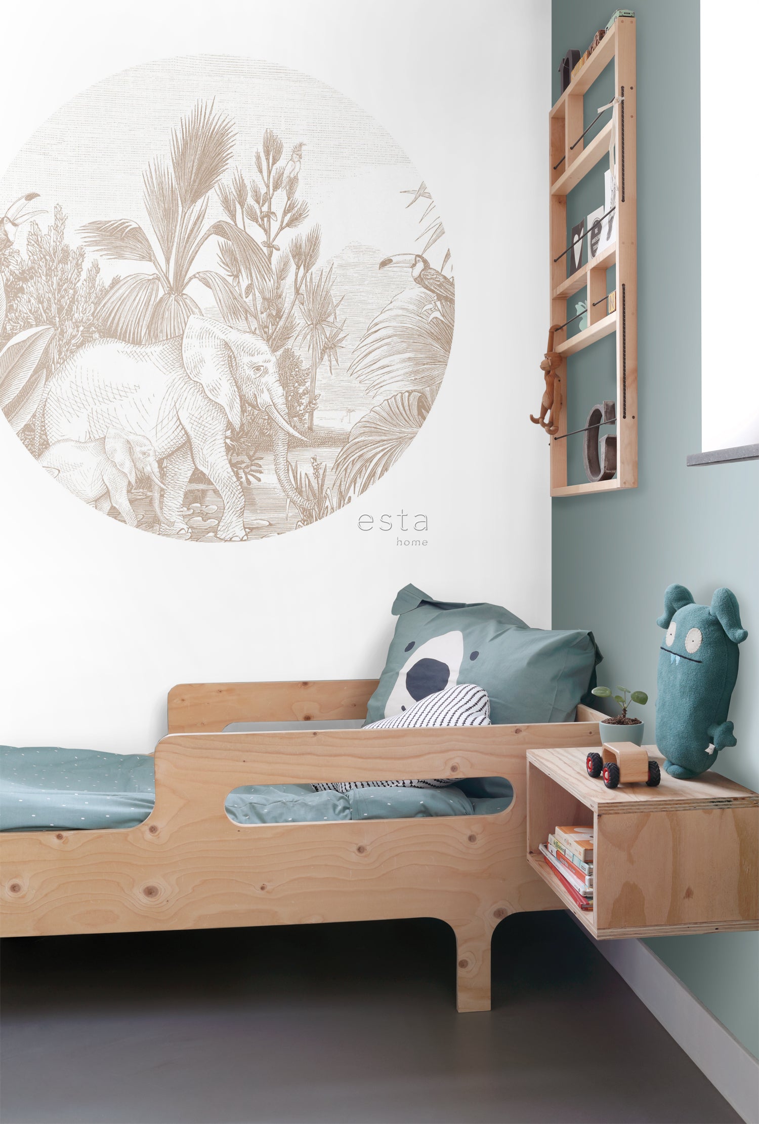 ESTAhome zelfklevende behangcirkel jungle-motief beige - Ø 140 cm - 15