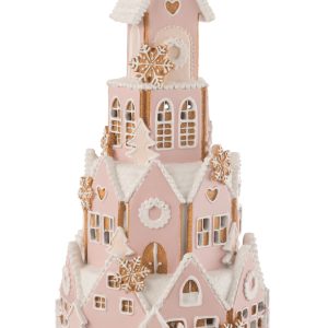 J-Line decoratie Peperkoek Huis – polyresin – roze/wit – large J-Line decoratie Peperkoek Huis – polyresin – roze/wit – large