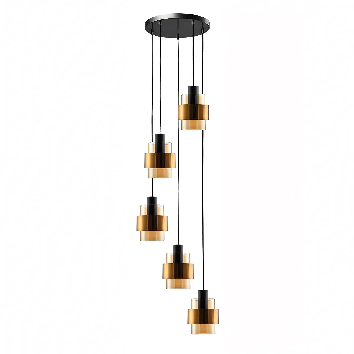 Freelight hanglamp Chiasso - 5 lichts - 40 x 320 cm - zwart goud