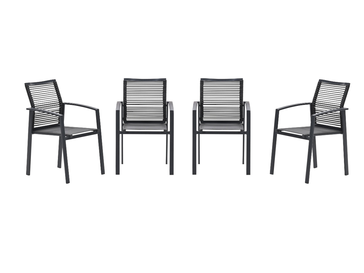 Garden Impressions Cosmo tuinstoelen set van 4 – carbon black / rope d