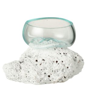 J-Line vaas Op Voet Lava – steen/glas – wit/transparant – extra small