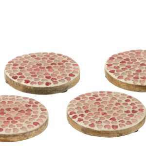 J-Line onderzetter Hart Mozaiek – hout – roze – set van 4