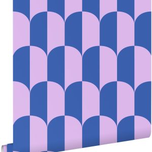 ESTAhome behang art deco bogen lila paars en koningsblauw – 53 cm x 10
