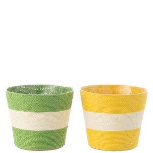 J-Line bloempot Touwtjes Streep – papier – geel/groen – medium – 2 st. J-Line bloempot Touwtjes Streep – papier – geel/groen – medium – 2 st.