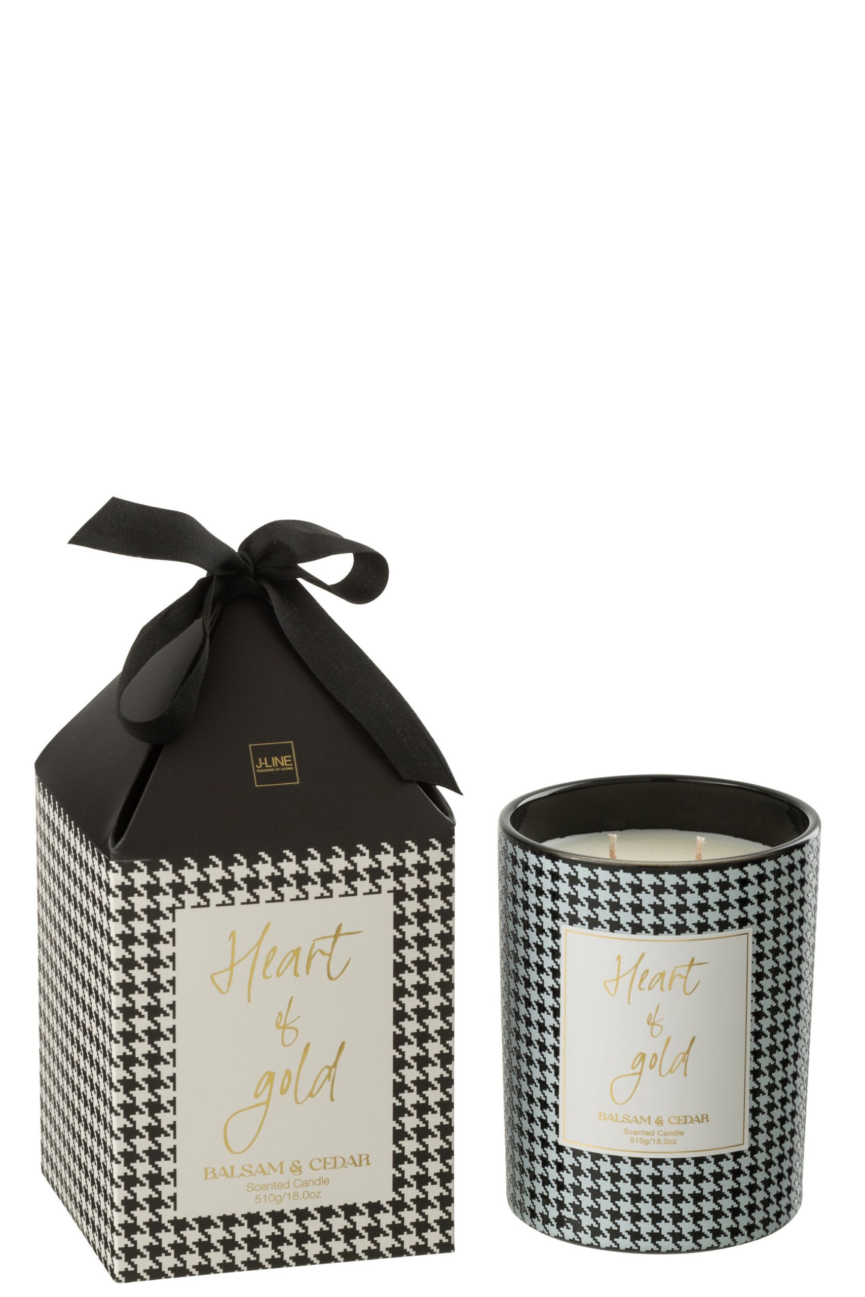 J-Line geurkaars Heart Of Gold - Balsam & Cedar - glas - wit/zwart - l