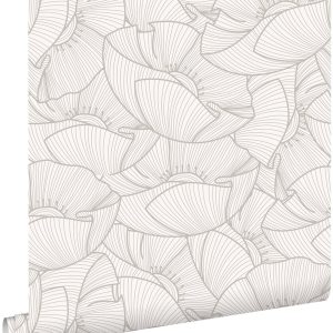 ESTAhome behang klaprozen grijs en wit – 53 cm x 10.05 m – 139704