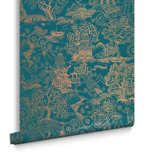 Graham & Brown Vliesbehang – Basuto Teal – 10mx53cm